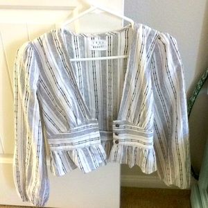 Lost + Wander Striped Long Sleeve Cropped Peplum Top